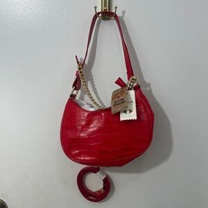 Red Anna Paola Croc-Embossed Shoulder Bag